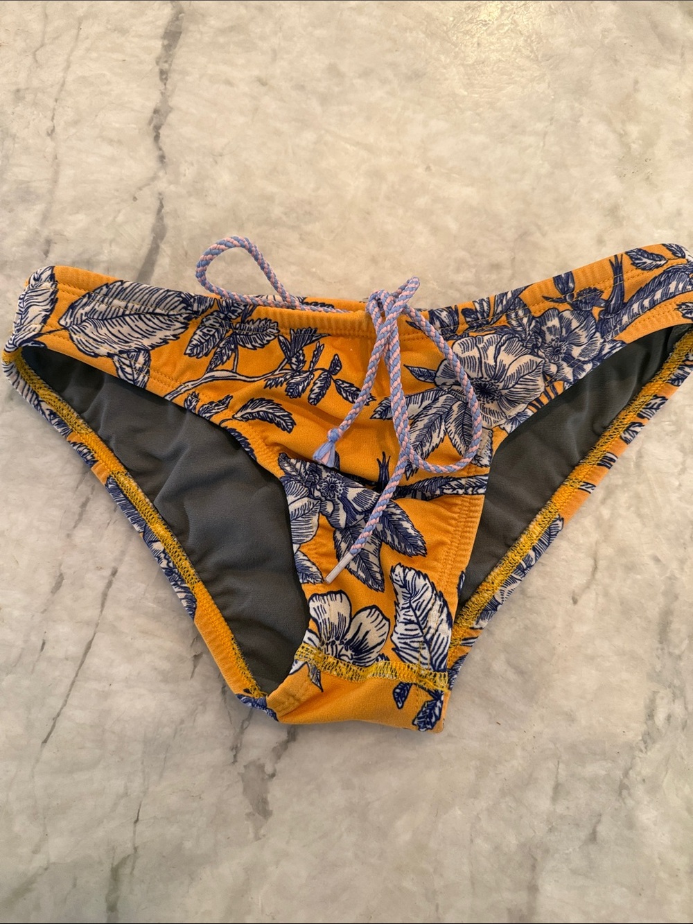 Jolyn Clothing Yellow Floral Bikini Bottoms with Blue Print